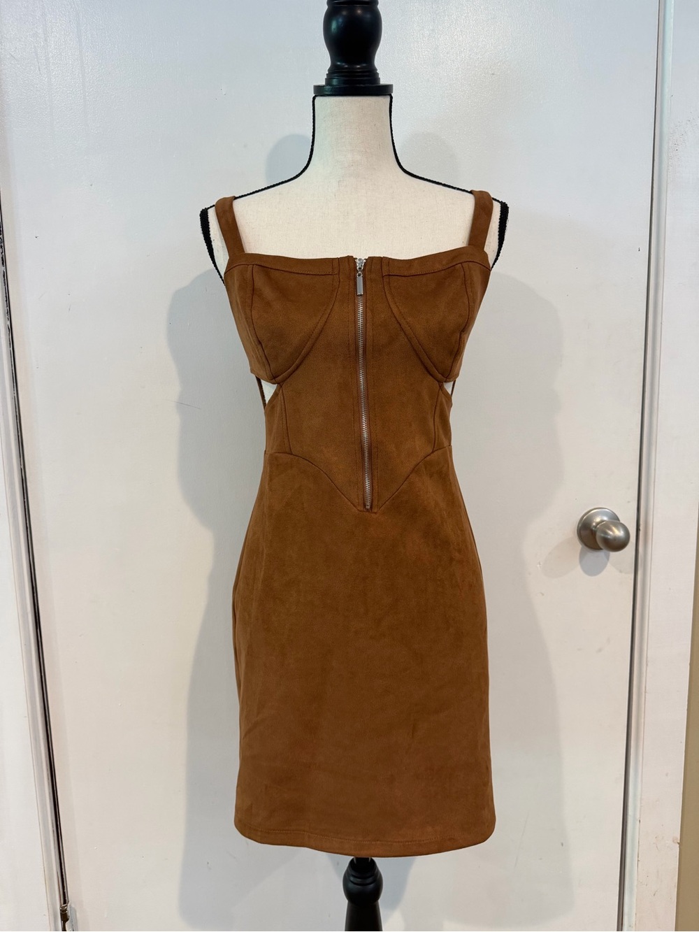 NWT Love Tree Terracotta Faux Suede Zip Front Mini Dress, Small